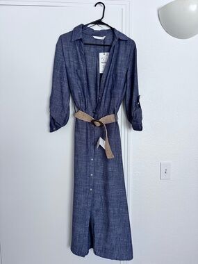 Zara Heathered Charcoal Button-Front Shirt Dress